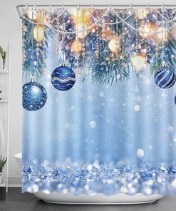 Christmas Blue Balls Xmas Tree Branches Small Lights Background Shower Curtain Set With Colorful Shower Curtain Designs