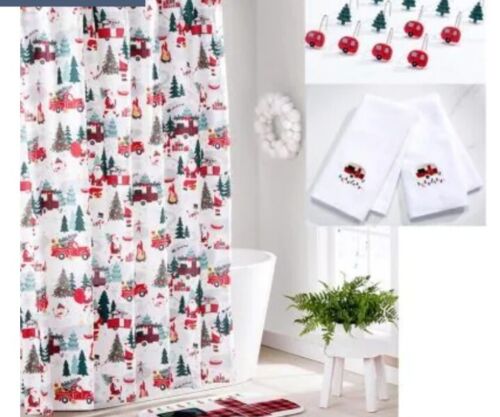 Christmas Camper Bath Collection - Fabric Shower Curtain And Hand Towels