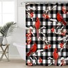 Christmas Cardinals Berry Buffalo Check Plaid Shower Curtain, Bathroom Decor