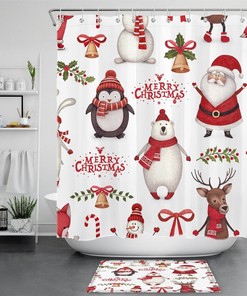 Christmas Cartoon Characters Shower Curtain - Waterproof Fabric Bathroom Decor