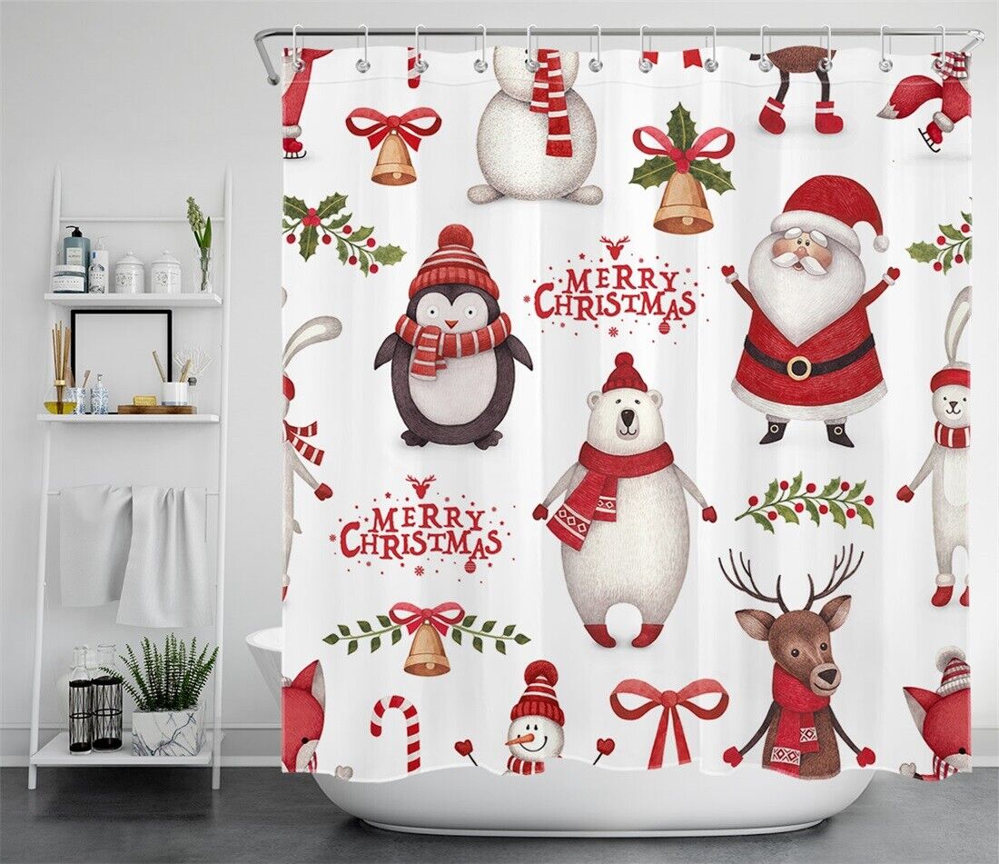 Christmas Cartoon Characters Shower Curtain - Waterproof Fabric Bathroom Decor - Image 2
