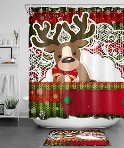 Christmas Cartoon Elk Pattern Waterproof Fabric Shower Curtain