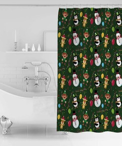 Christmas Cartoon Elk Snowman Penguin Ballon Shower Curtain, Fun Bathroom Decor