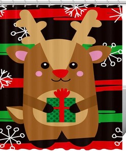 Christmas Cartoon Reindeer Snowflakes Decorative Shower Curtain for Bathroom