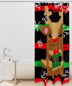 Christmas Cartoon Reindeer Snowflakes Decorative Shower Curtain for Bathroom