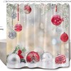Christmas Cedar Snowflake Shower Curtain with Festive Red and Silver Balls