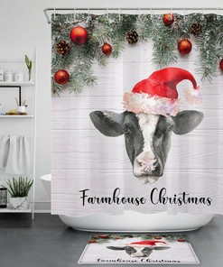 Christmas Cow Shower Curtain - Farmhouse Bathroom Decor