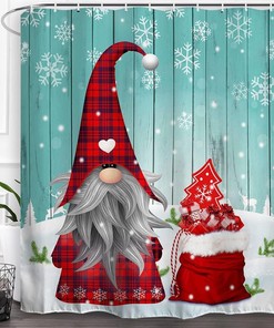 Christmas Cute Gnome Print Shower Curtain Waterproof and Washable for Your Bathroom