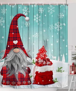 Christmas Cute Gnome Print Shower Curtain Waterproof and Washable for Your Bathroom