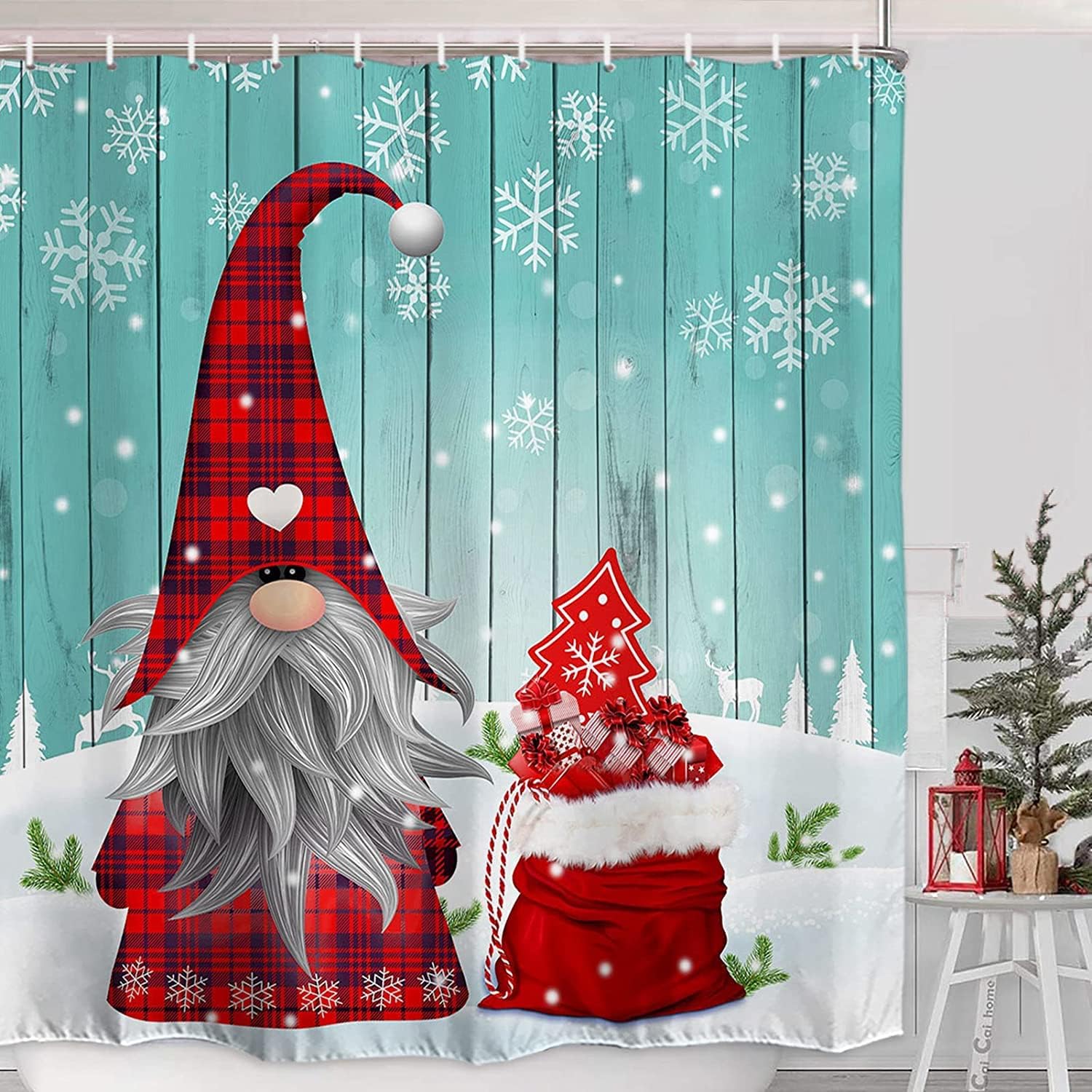 Christmas Cute Gnome Print Shower Curtain Waterproof and Washable for Your Bathroom