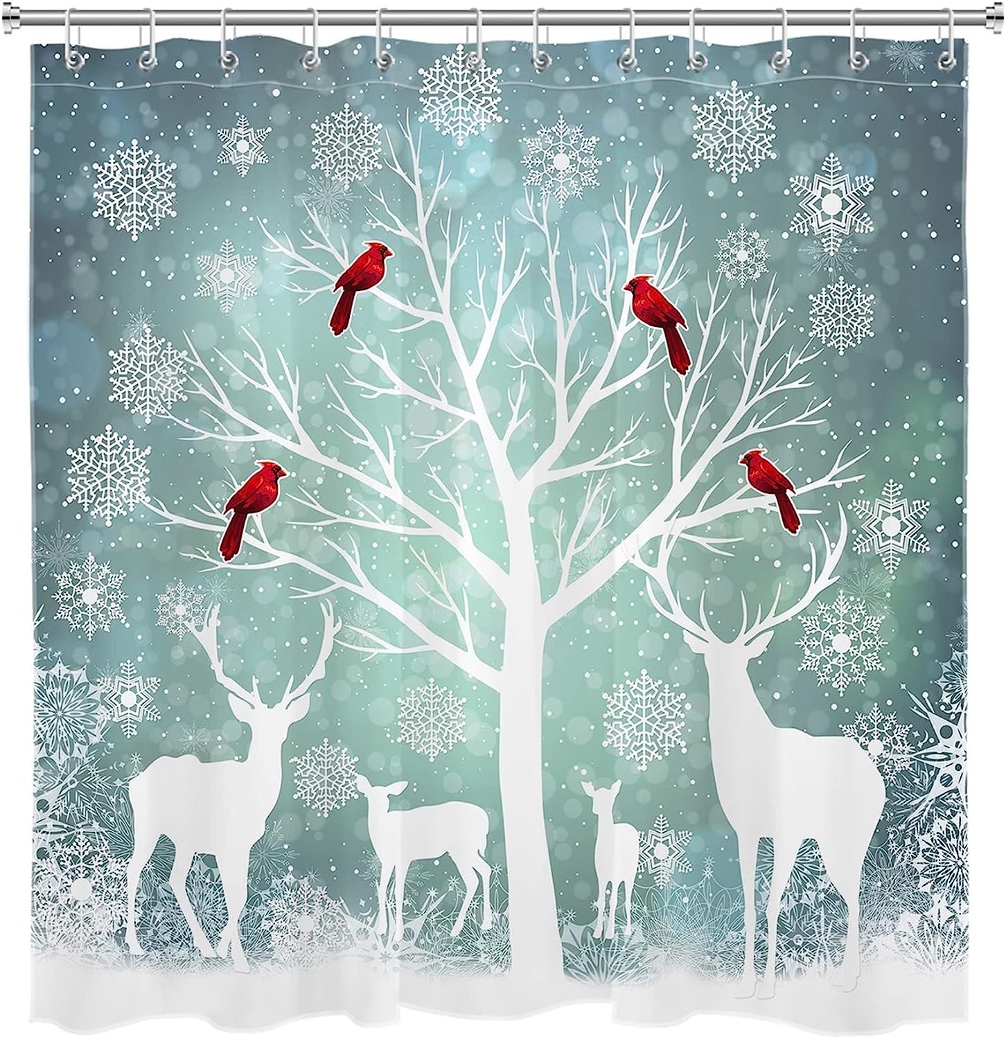 Christmas Deer Forest Moose Cardinal And Xmas Snowflake Winter Shower Curtain With Unique Shower Curtains