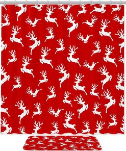 Christmas Deer Say Hello Bathroom Set With Waterproof Fabric Shower Curtain