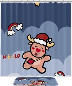 Christmas Deer Snowball Fight Bathroom Set With Waterproof Fabric Shower Curtain