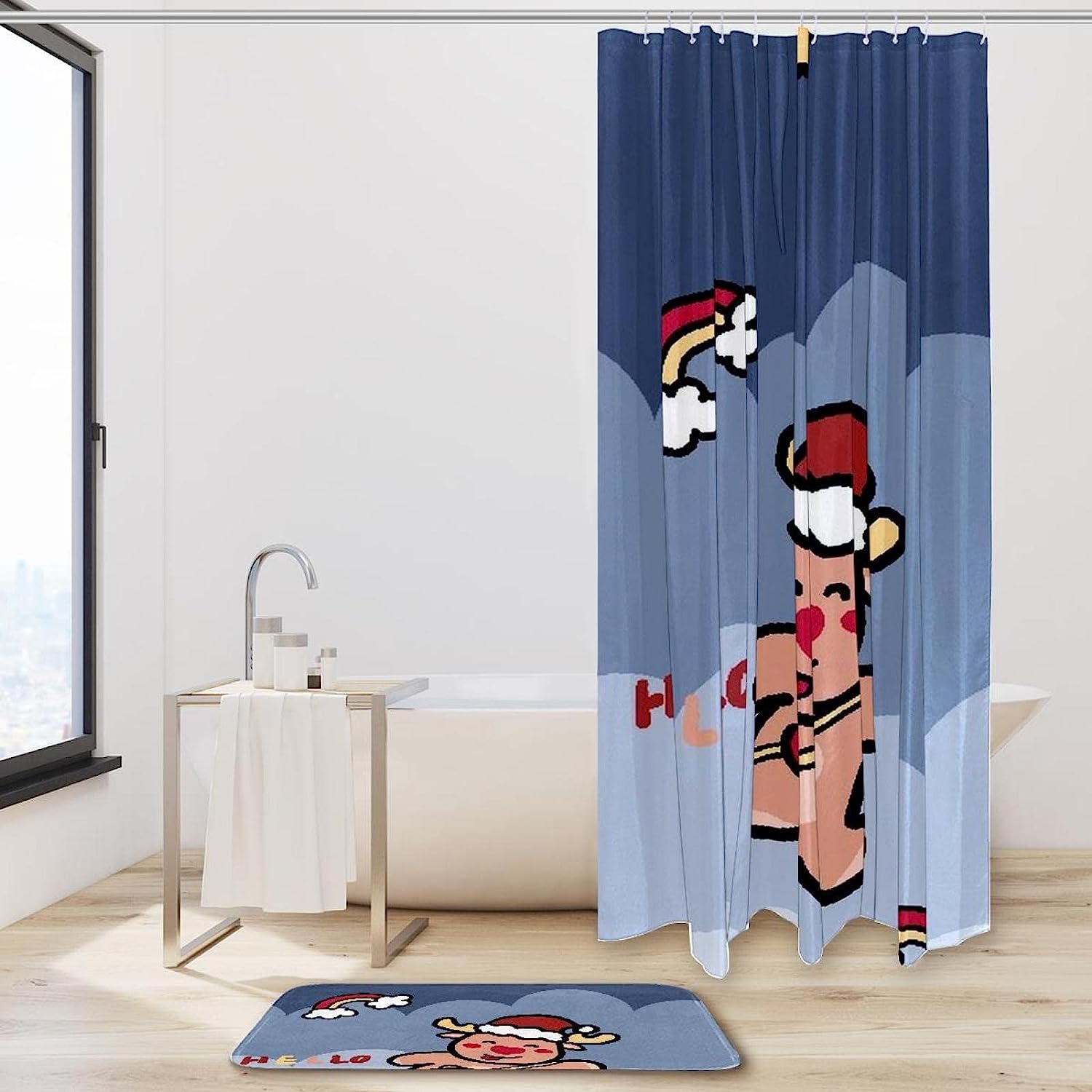 Christmas Deer Snowball Fight Bathroom Set With Waterproof Fabric Shower Curtain - Image 2