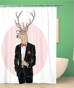Christmas Dressed Up Deer Man Champagne Shower Curtain