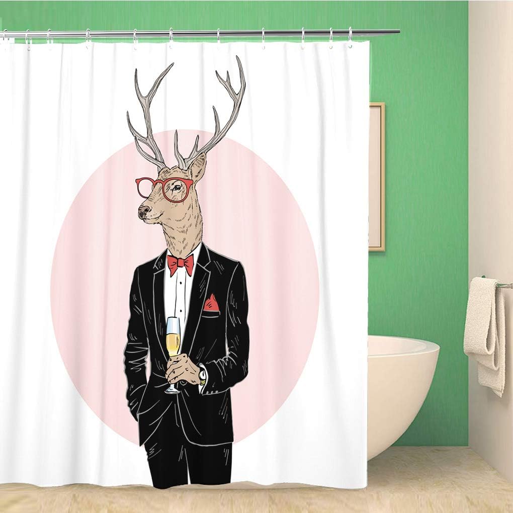 Christmas Dressed Up Deer Man Champagne Shower Curtain