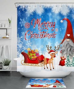 Christmas Elk And Hat Snowflake Shower Curtain - Festive Bathroom Accessory