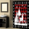 Christmas Elk Moose Buffalo Plaid Shower Curtain for Bathroom Decor
