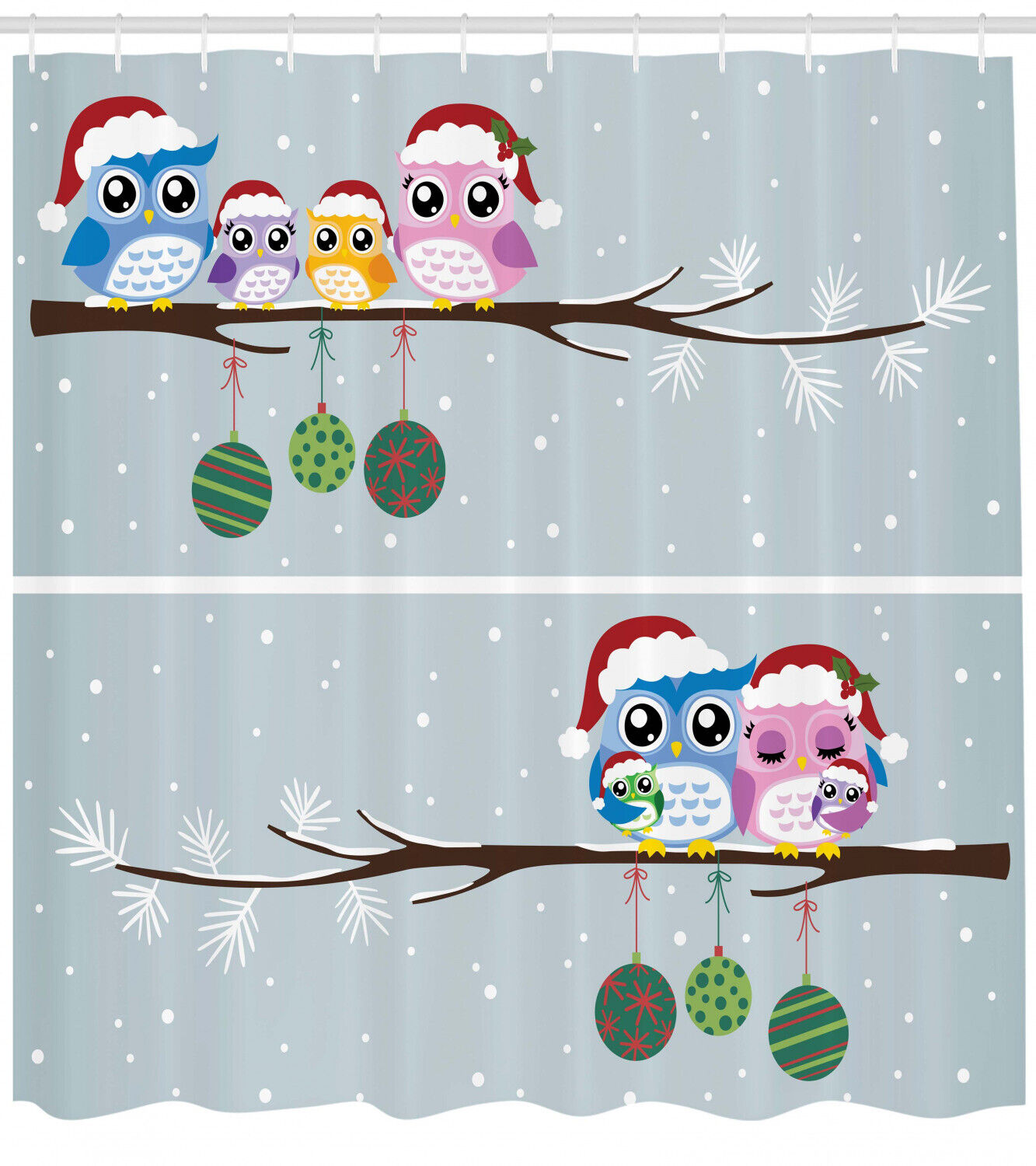 Christmas Family on Tree Print Owl Shower Curtain for Bathroom Decor