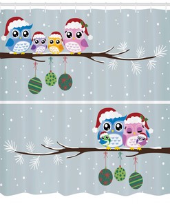 Christmas Family on Tree Print Owl Shower Curtain for Bathroom Decor