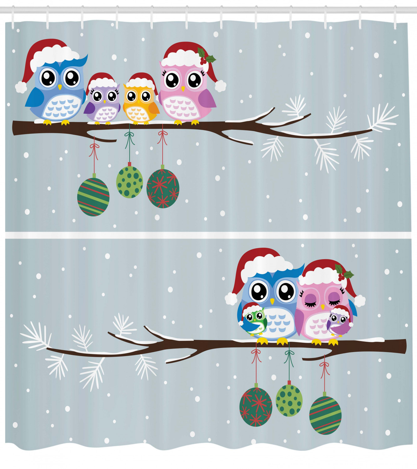 Christmas Family on Tree Print Owl Shower Curtain for Bathroom Decor