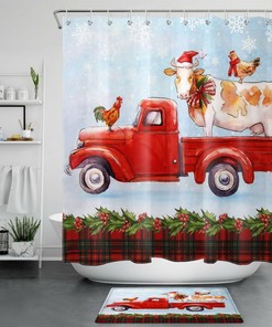 Christmas Farm Animals Shower Curtain For A Farmhouse Bathroom Decor