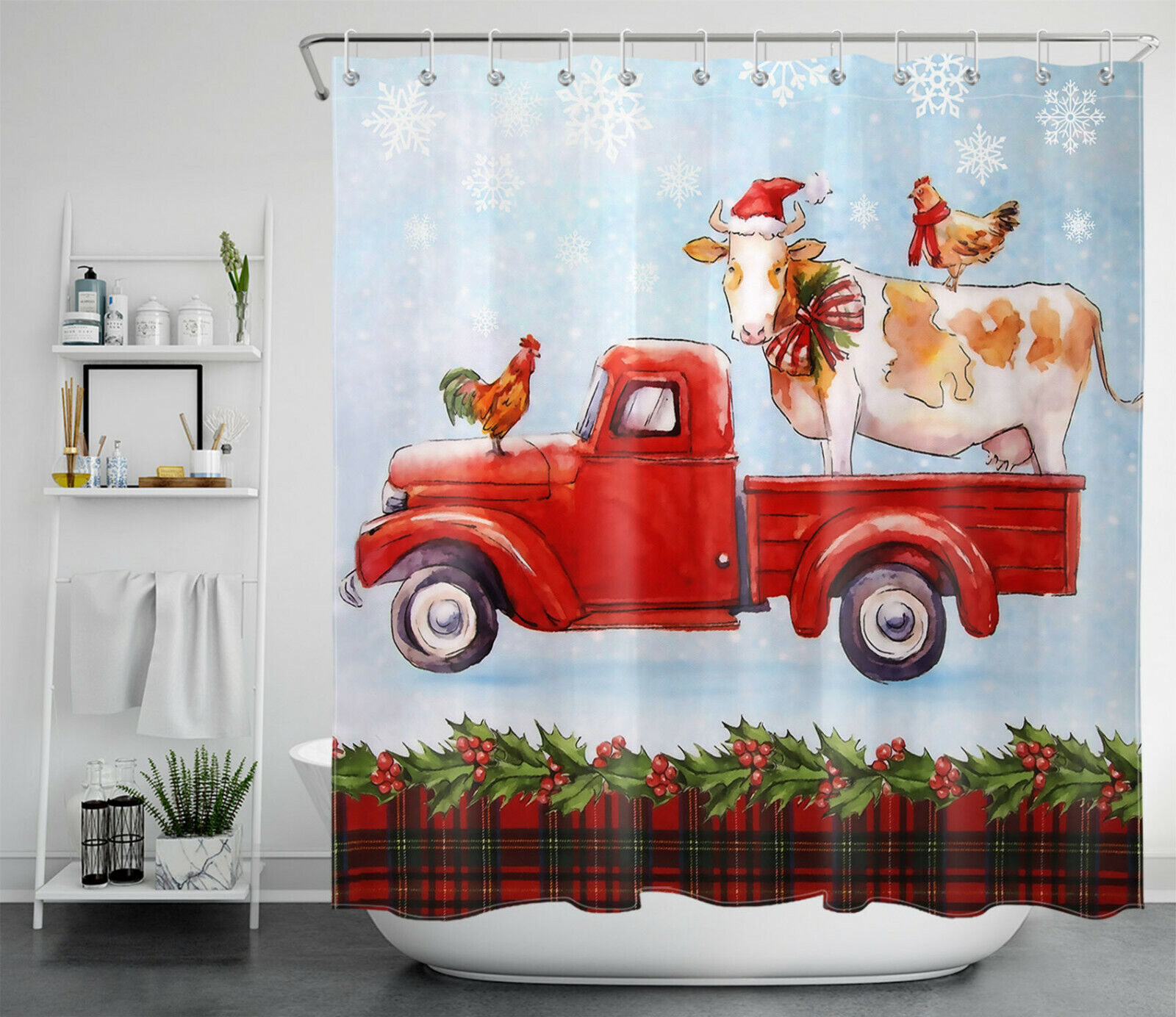 Christmas Farm Animals Shower Curtain For A Farmhouse Bathroom Decor - Image 2
