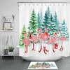 Christmas Flamingos Shower Curtain - Watercolor Fir Forest Bathroom Decor