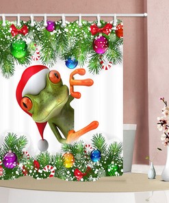 Christmas Frog Shower Curtain With A Cute Xmas Hat Christmas Tree Theme