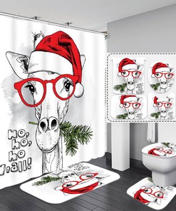 Christmas Giraffe Animal Shower Curtain - Festive Animal Prints