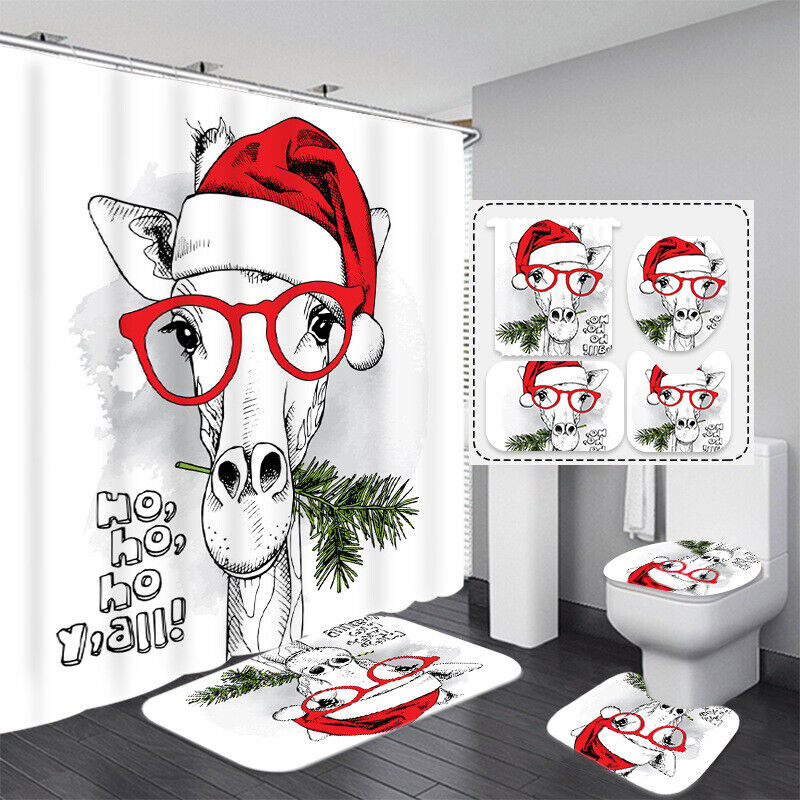 Christmas Giraffe Animal Shower Curtain - Festive Animal Prints