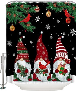 Christmas Gnome Pine Ornaments Snowflake Shower Curtain For Xmas Decor