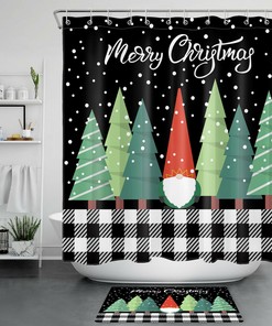 Christmas Gnome Snowflake Shower Curtain With Cartoon Tree Print For Festive Bathrooms
