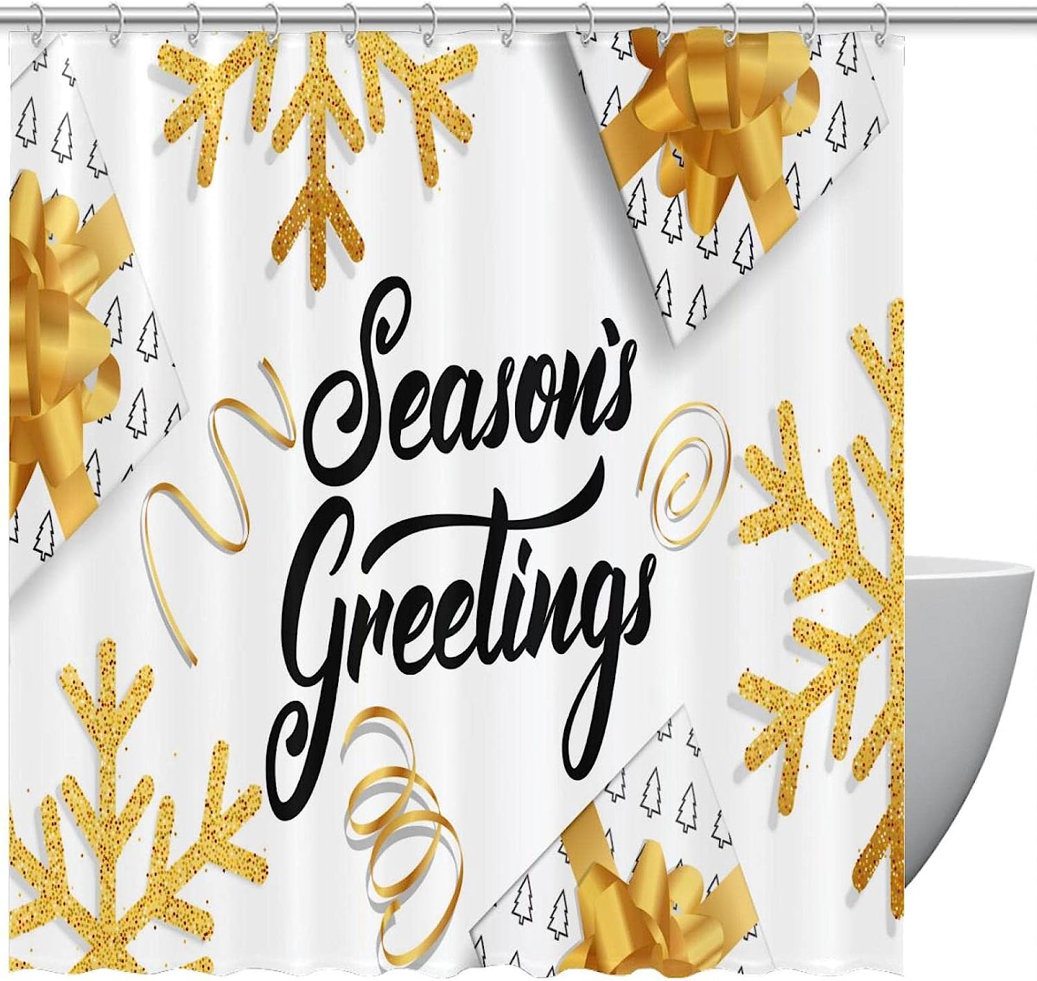 Christmas Gold Snowflake Luxury Shower Curtains for Bathroom Decor