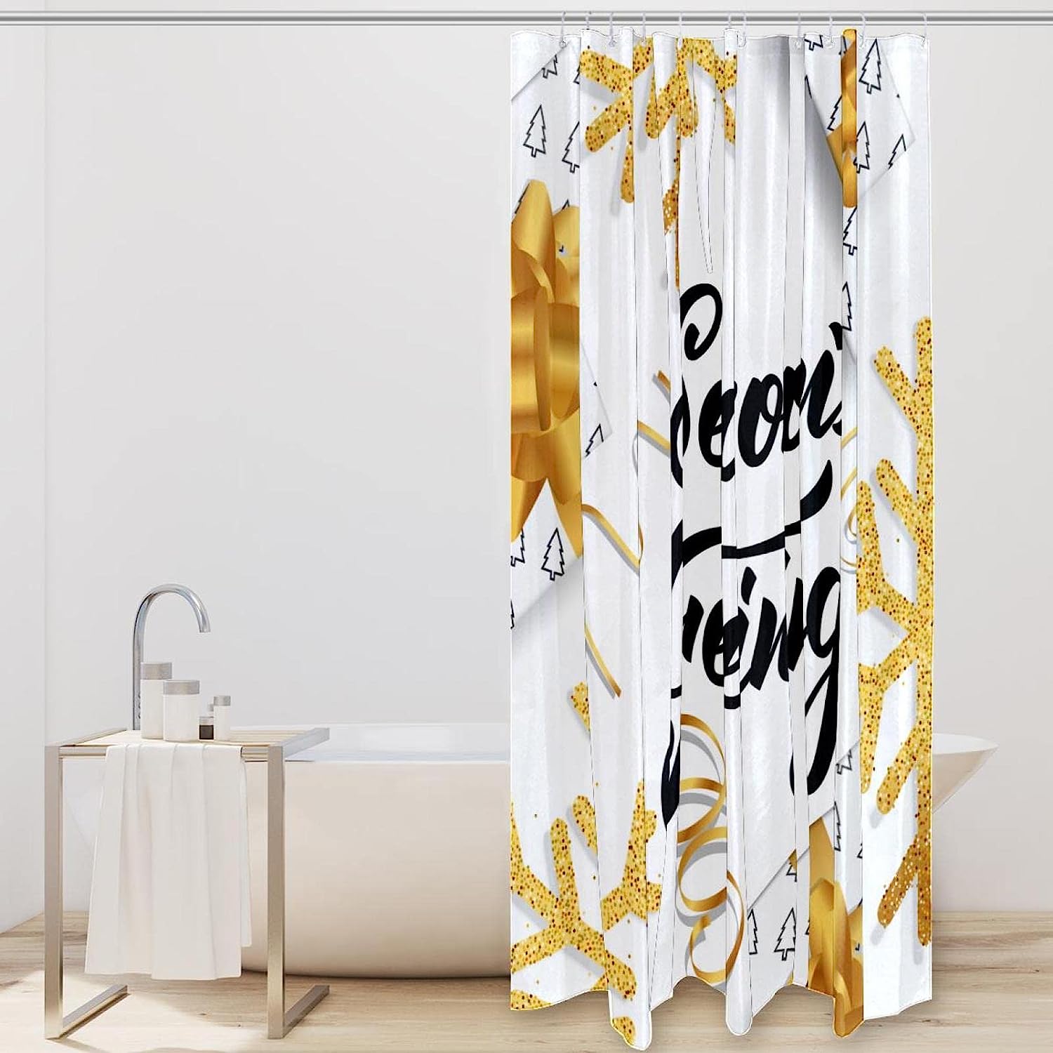 Christmas Gold Snowflake Luxury Shower Curtains for Bathroom Decor
