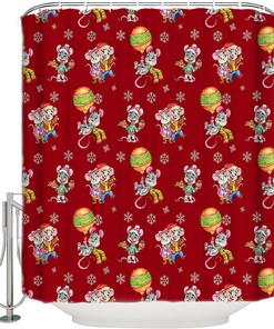 Christmas Love Shower Curtain | Cute Mouse Winter Balls Snowflake Bathroom Decor