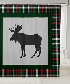 Christmas Moose Print Shower Curtain for Kids Bathroom
