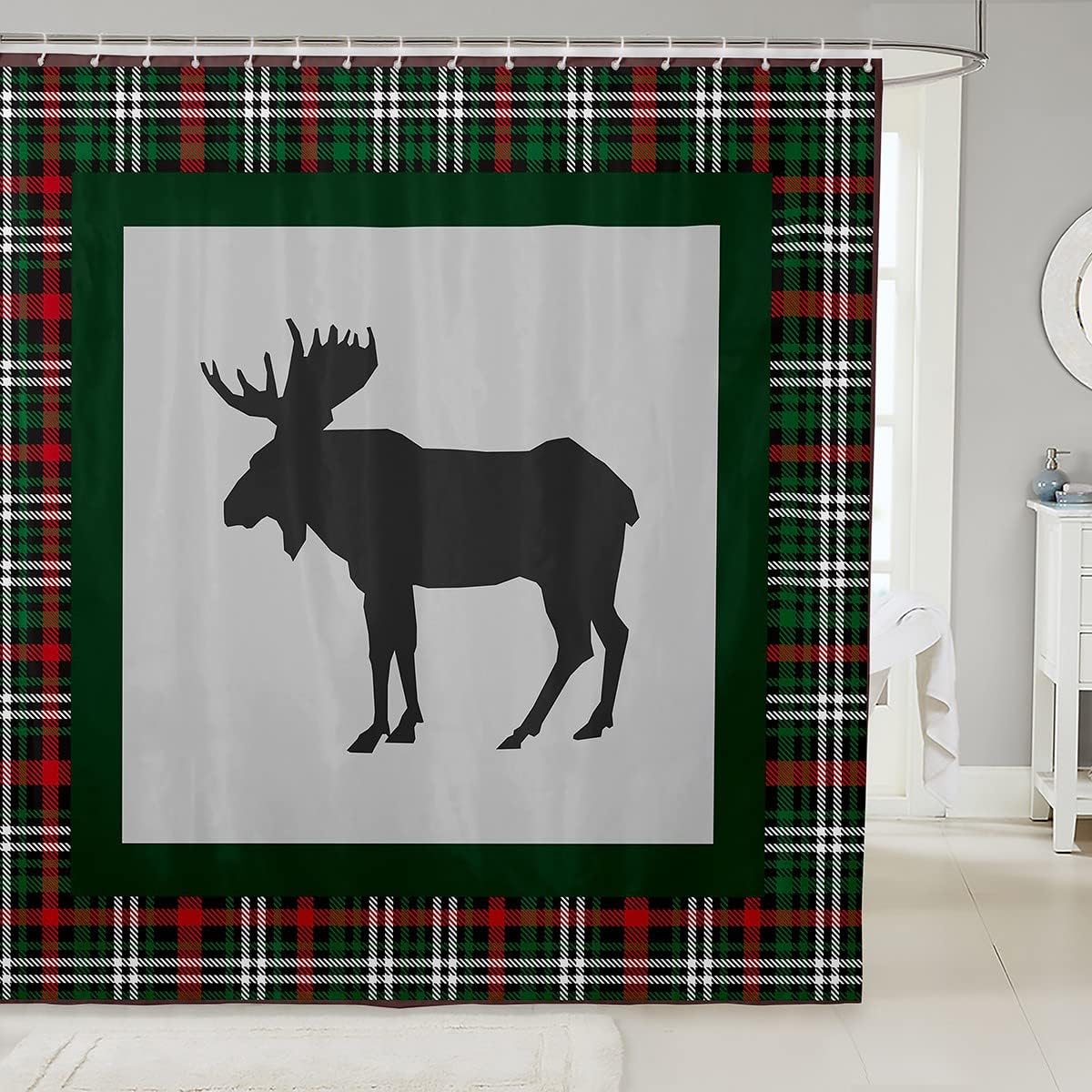 Christmas Moose Print Shower Curtain for Kids Bathroom