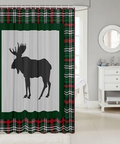 Christmas Moose Print Shower Curtain for Kids Bathroom