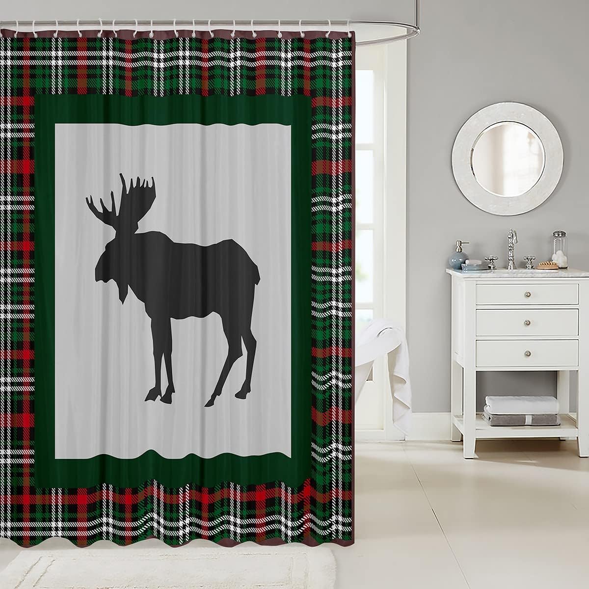 Christmas Moose Print Shower Curtain for Kids Bathroom