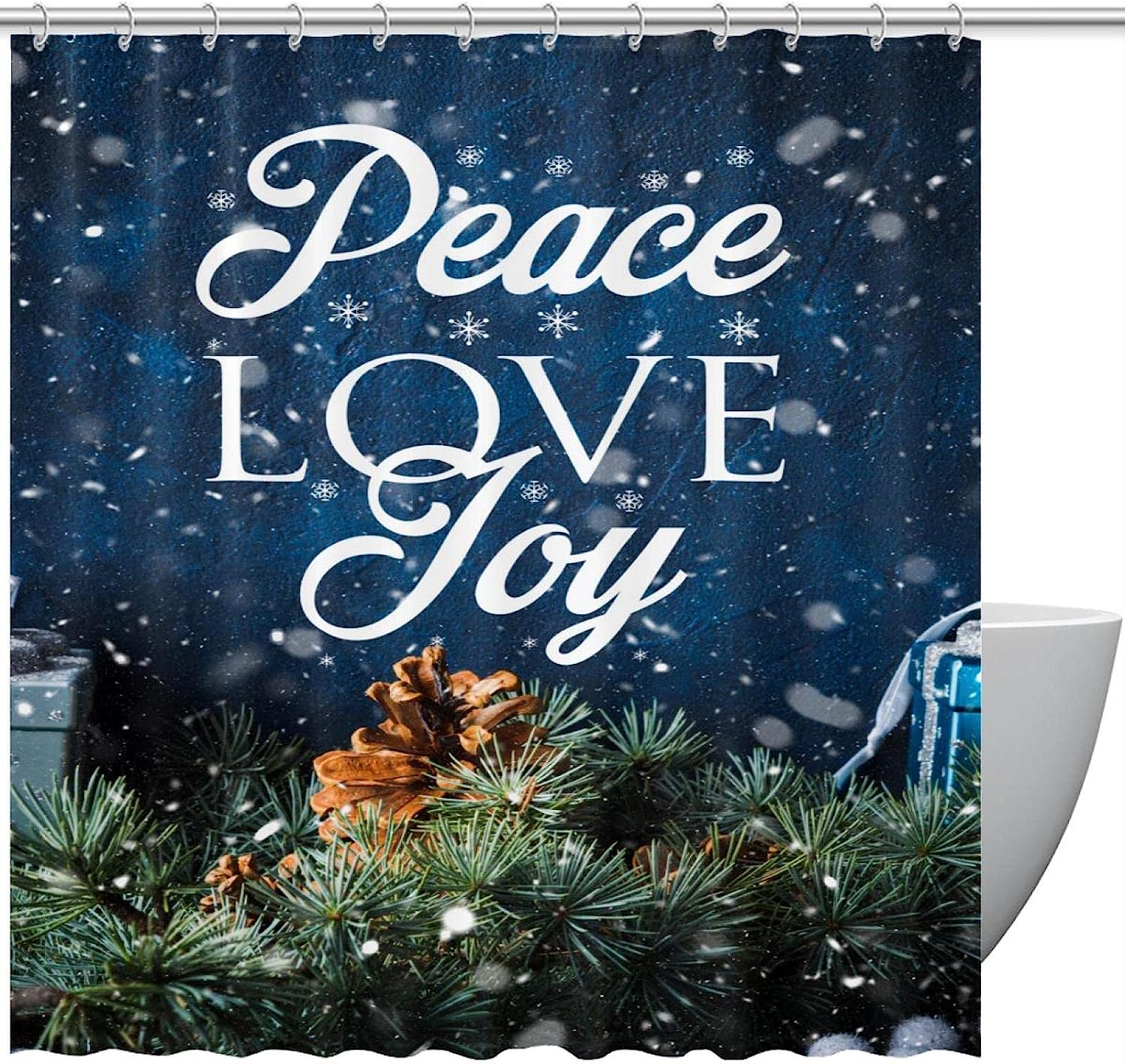 Christmas Peace and Love Snowflakes Colorful Shower Curtain