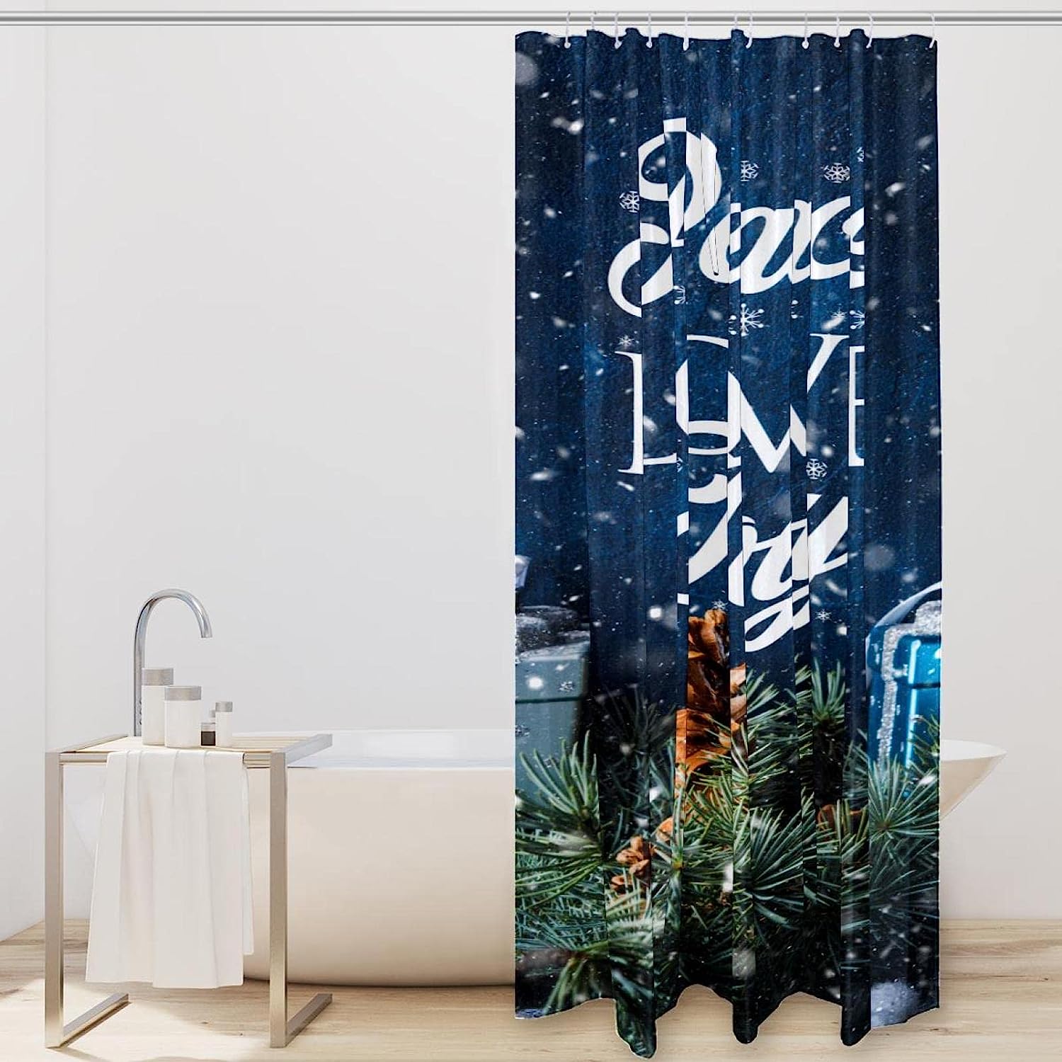 Christmas Peace and Love Snowflakes Colorful Shower Curtain