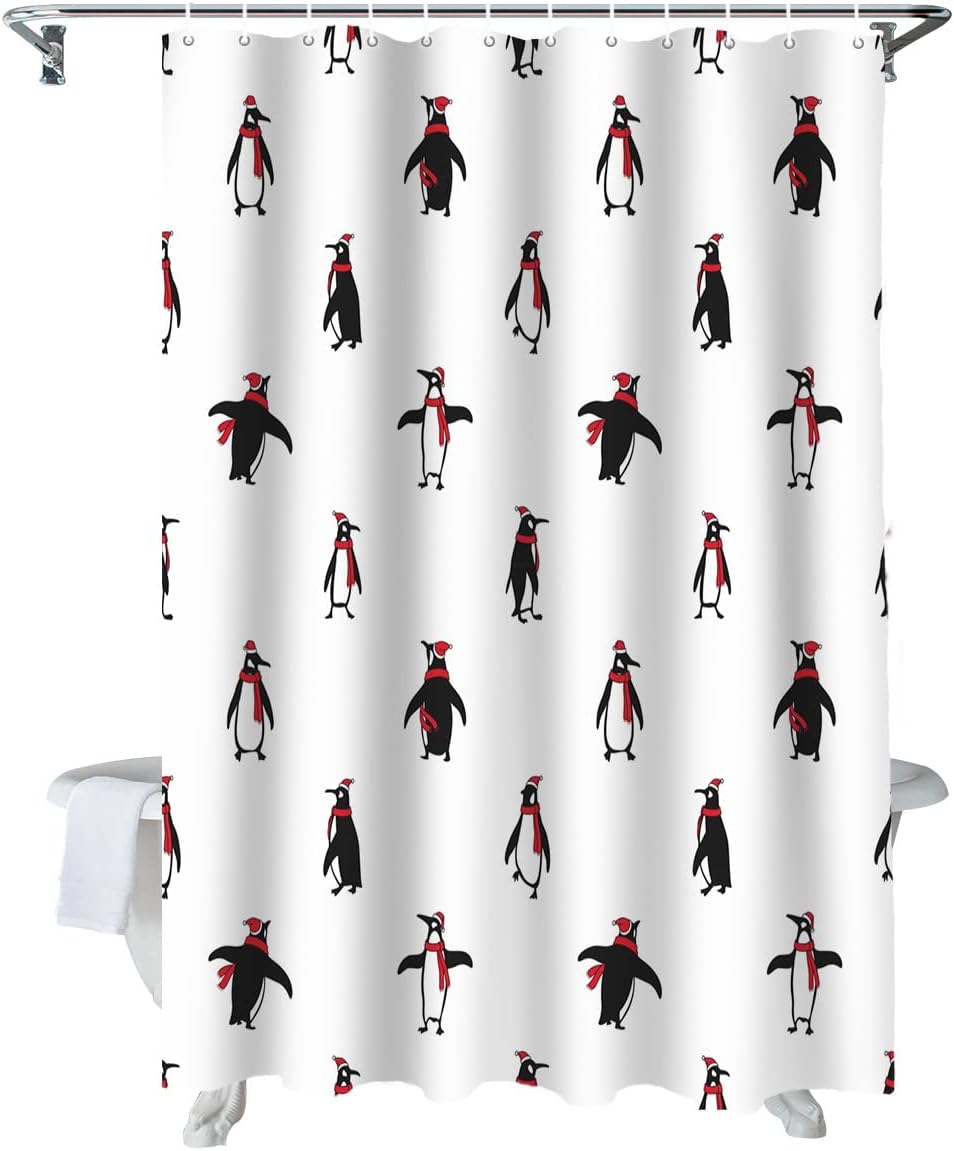 Christmas Penguin Shower Curtain For Festive Bathroom Decor