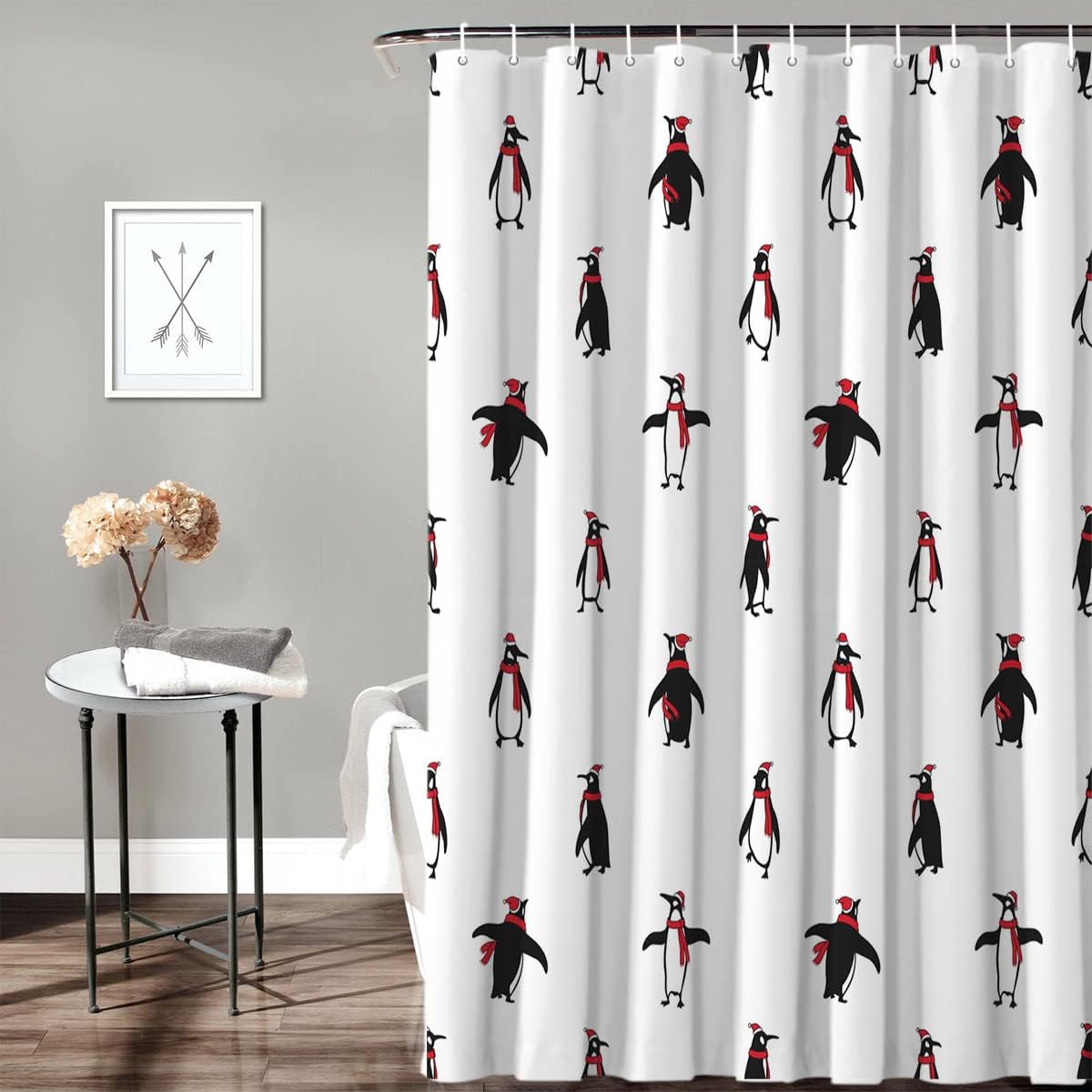 Christmas Penguin Shower Curtain For Festive Bathroom Decor - Image 2