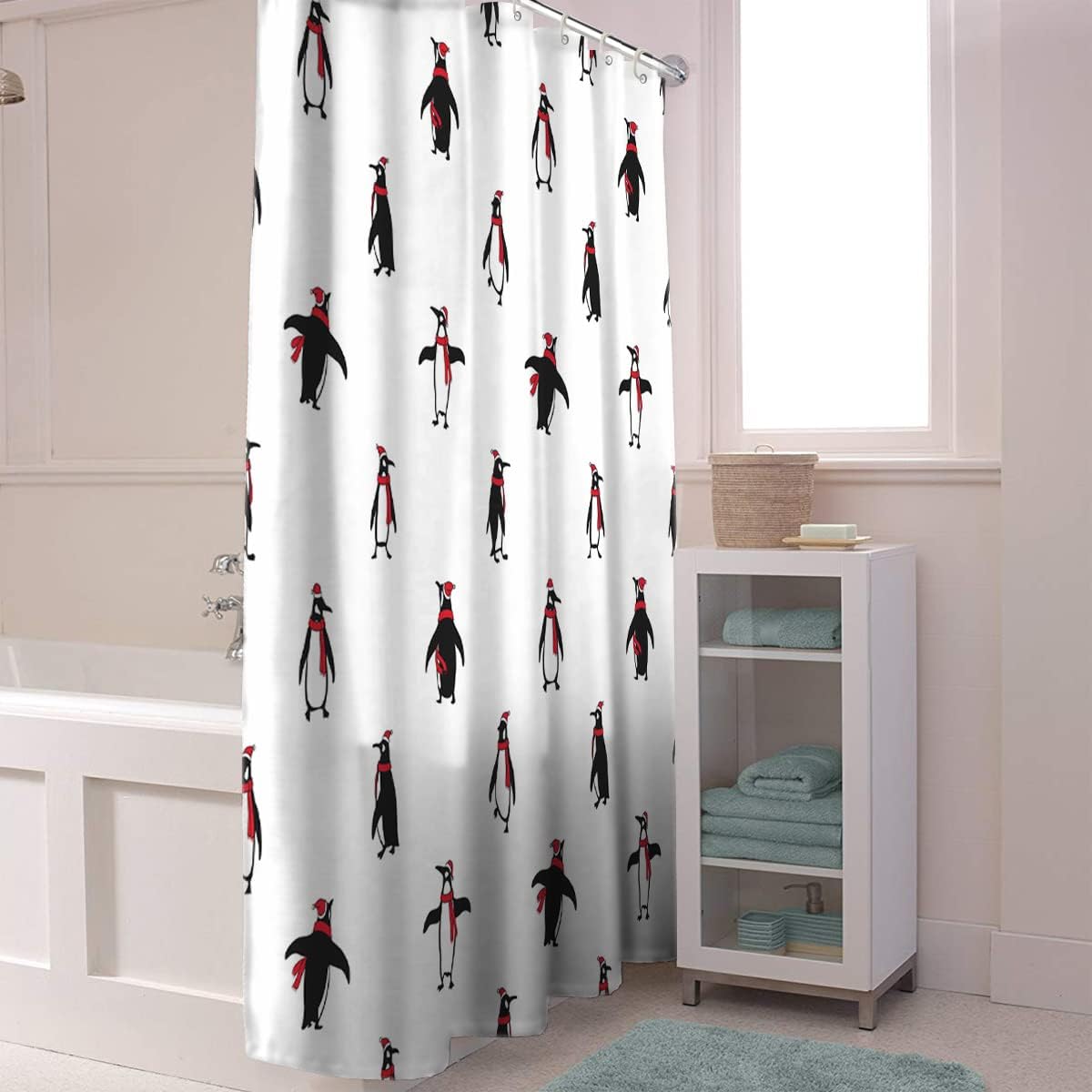 Christmas Penguin Shower Curtain For Festive Bathroom Decor - Image 3