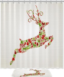 Christmas Pink Flamingo Bathroom Set With Waterproof Fabric Shower Curtain