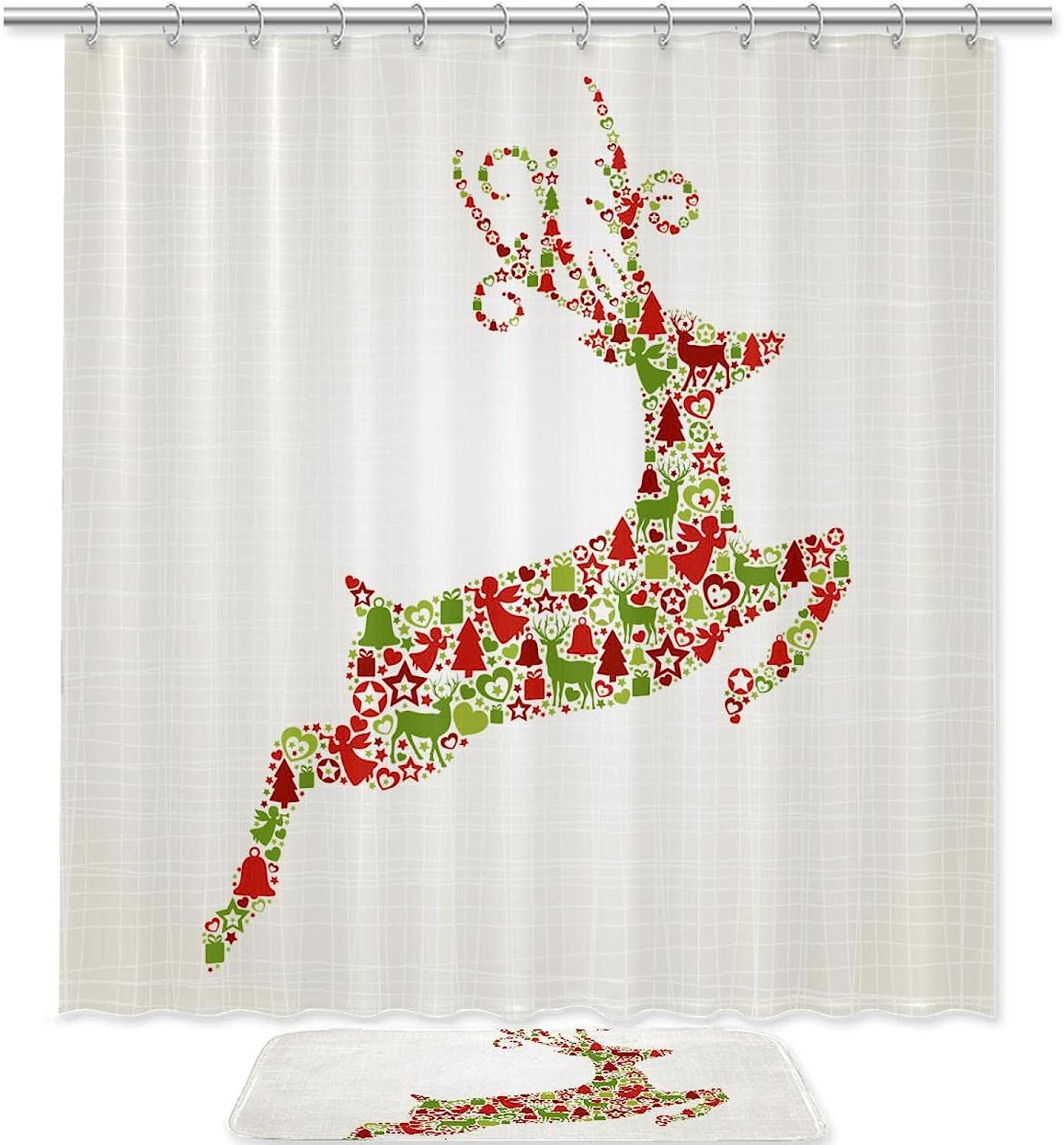 Christmas Pink Flamingo Bathroom Set With Waterproof Fabric Shower Curtain