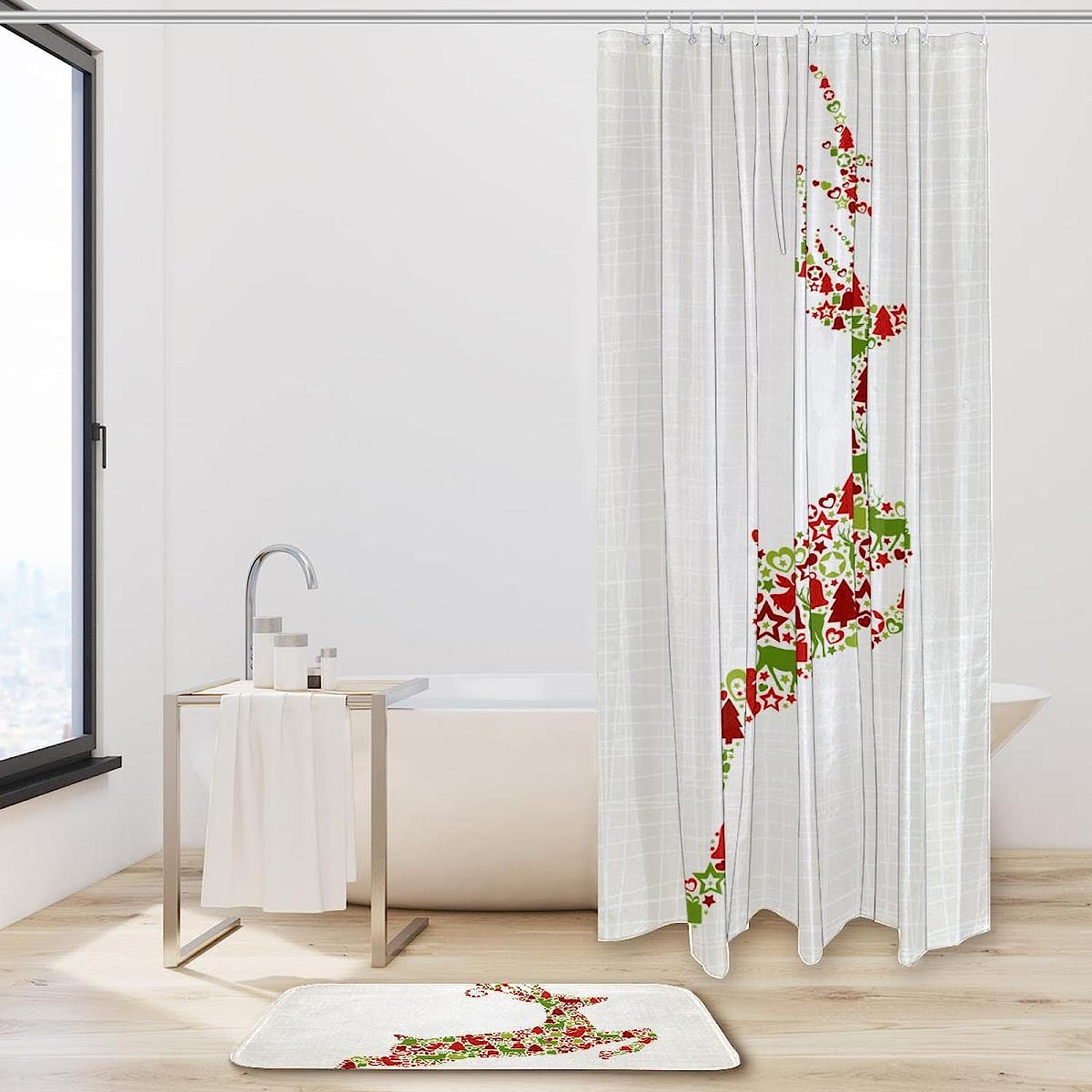 Christmas Pink Flamingo Bathroom Set With Waterproof Fabric Shower Curtain - Image 2
