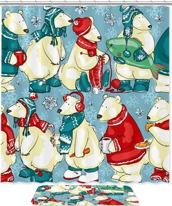 Christmas Polar Bears, Waterproof Shower Curtain For Holiday-Themed Bathroom Decor