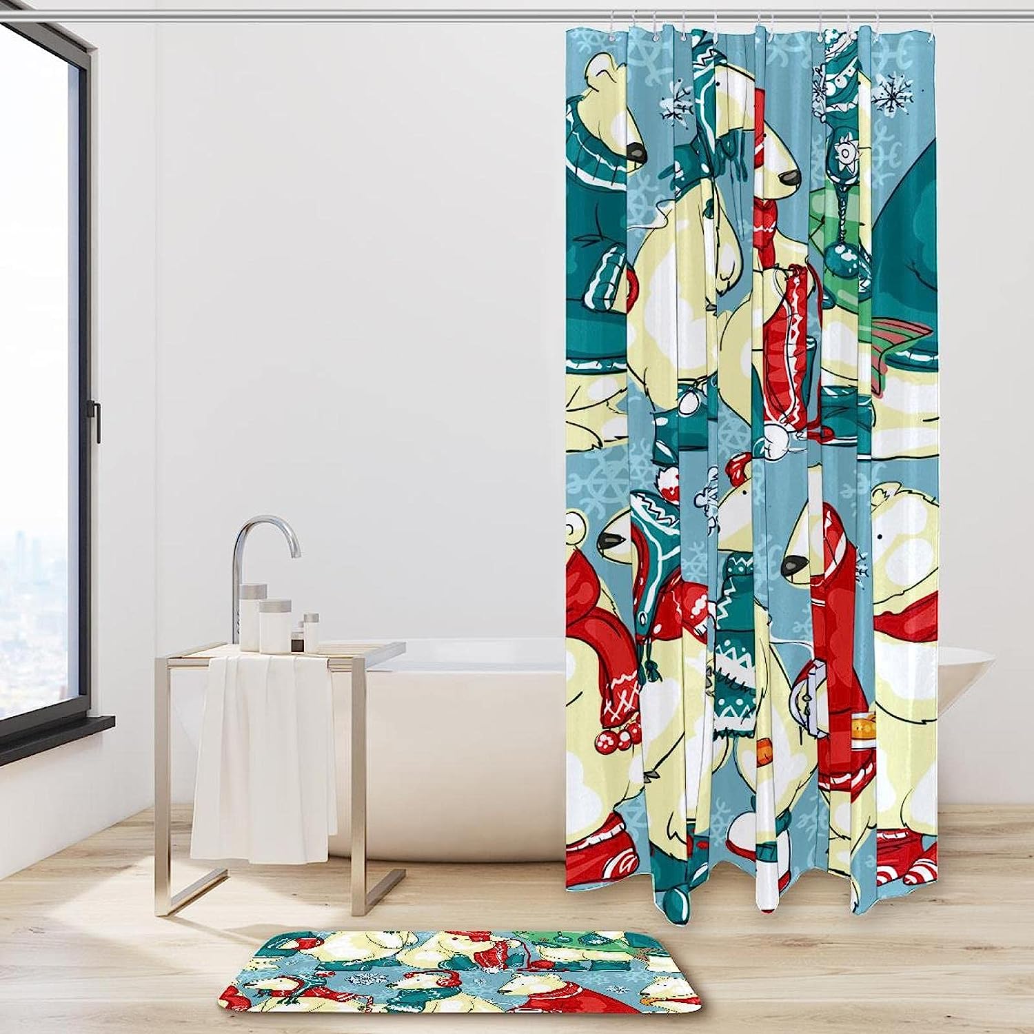 Christmas Polar Bears, Waterproof Shower Curtain For Holiday-Themed Bathroom Decor - Image 2